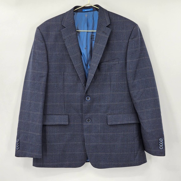 Vince Camuto Men's Modern Wool Blazer Jacket Gray Blue Checked Size 40/S - Picture 1 of 5